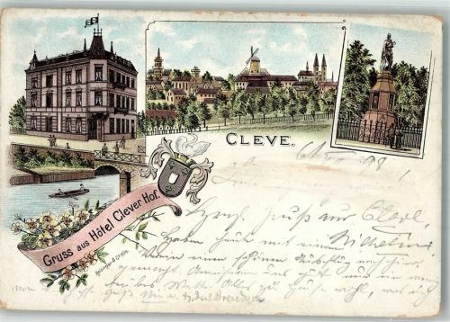 Cleve 1898 Hotel Clever Hof Denkmal Windmühle Stadtwappen