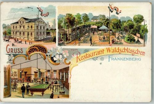 Frankenberg 1909 Gasthaus Waldschlößchen Garten Billardsaal