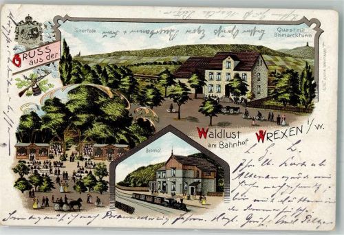 Wrexen 1903 Gasthaus Waldlust Garten Bahnhof Quast mit Bismarckturm