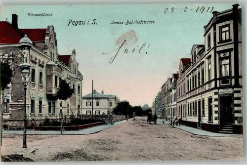 Pegau 1911 Innere Bahnhofstraße Bismarckhaus