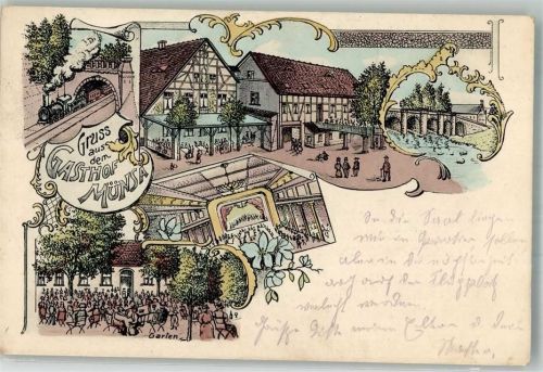 Münsa 1918 Gasthaus Münsa Saal Gartenwirtschaft Eisenbahn