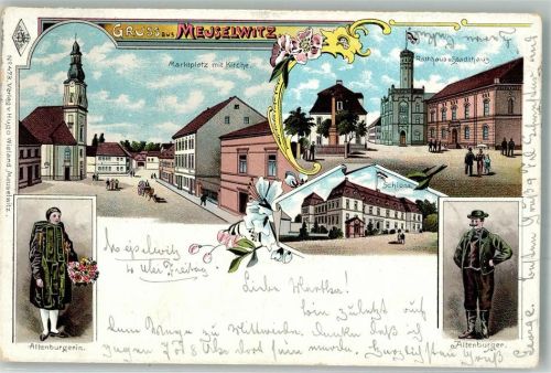 Meuselwitz 1903 Altenburger Trachten Marktplatz Schloß Rathaus Stadthaus