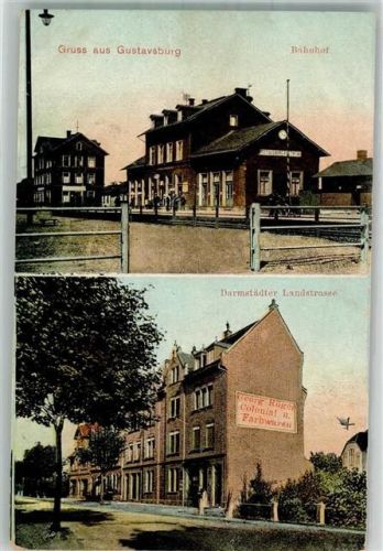 Ginsheim-Gustavsburg 1919 Bahnhof Colonial- & Farbwaren Rüger