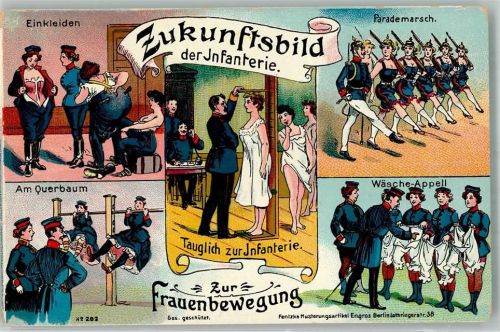 Infanterie Musterung Frauenbewegung Emanzipation Zukunft Künstlerkarte