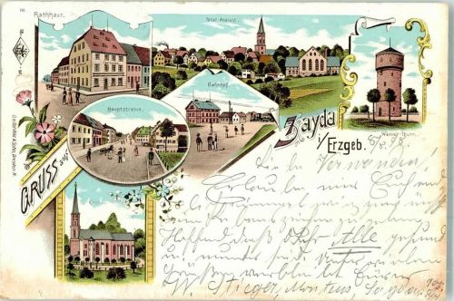 Sayda 1898 Rathaus Hauptstraße Wasserturm Bahnhof