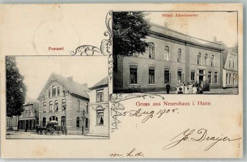 Neuenhaus 1905 Postamt Postkutsche Hotel Albersmeier