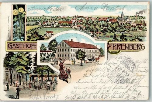 Ehrenberg 1900 Gasthaus Ehrenberg Gartenwirtschaft Radfahrerin