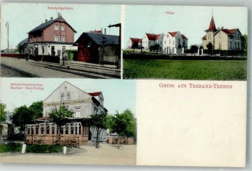 Treben 1916 Bahnhof Villen Bahnhofs-Gasthaus Bahnpoststempel