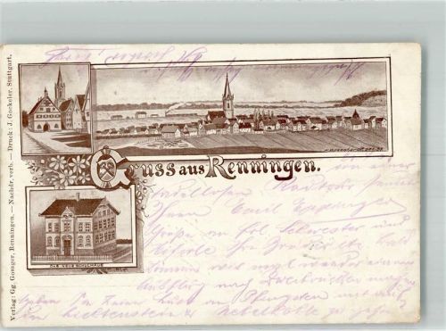 71272 W7253 Renningen 1901 - Neue Schule Kirche gez. Bozenhardt