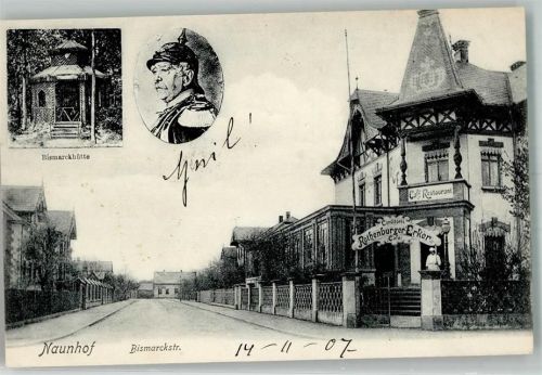 Naundorf 1907 Bismarckstraße Bismarckhütte Bismarck-Portrait Pickelhaube Cafe-Gasthaus Rothenburger Erker