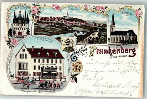 Frankenberg 1898 Hotel-Gasthaus Schmidtmann Rathaus Luth. Kirche
