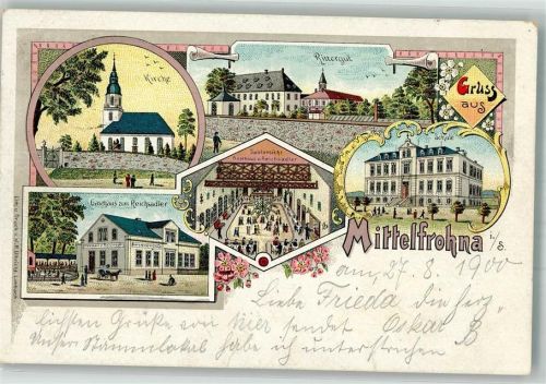 Limbach-Oberfrohna 1900 Mittelfrohna Gasthaus zum Reichsadler Saal Rittergut Schule
