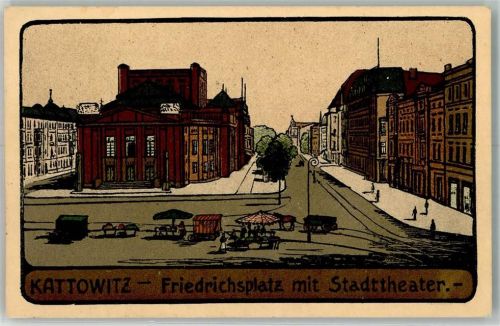 Kattowitz 1914 Marktszene Friedrichsplatz Stadttheater
