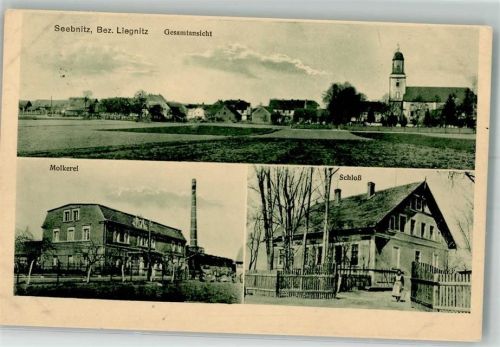 Seebnitz Trzebnice 1927 Foto AK Schloss Kirche Molkerei