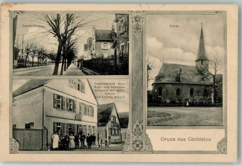 64560 W6086 Goddelau 1919 - Bahnhofstraße Kirche Gasthaus Rind