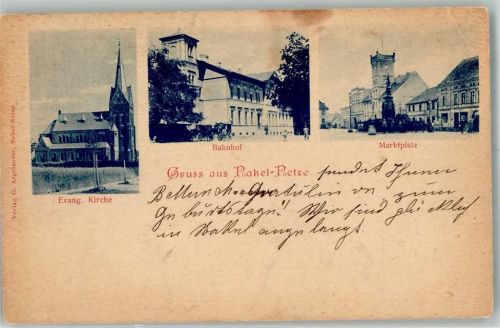 Nakel Naklo nad Notecia 1899 Foto AK Ev. Kirche Bahnhof Marktplatz