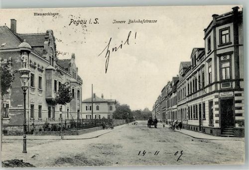 Pegau 1907 Innere Bahnhofstraße Bismarckhaus