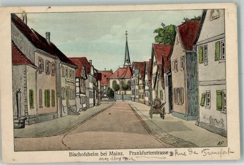 65474 W6094 Bischofsheim b Rüsselsheim Künstlerkarte Frankfurterstraße sign. AP