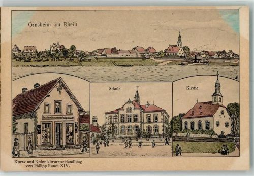 65462 W6095 Ginsheim-Gustavsburg - Kolonialwaren Rauch Schule Kirche