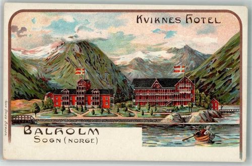 Balestrand Balholmen Lithographie Hotel Kviknes keine AK
