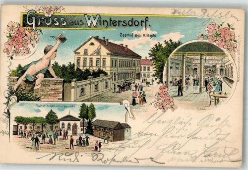 Wintersdorf 1907 Putto Gasthaus Etzold Ballsaal Garten Kegelbahn