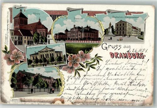 Dramburg 1898 Kirche kaiser- Denkmal Krankenhaus Gymnasium