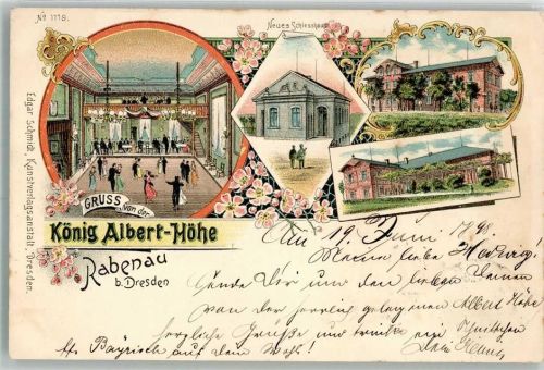 01734 O8222 Rabenau , Sachs 1898 Lithographie Gasthaus König Albert Höhe Ballsaal Neues Schiesshaus