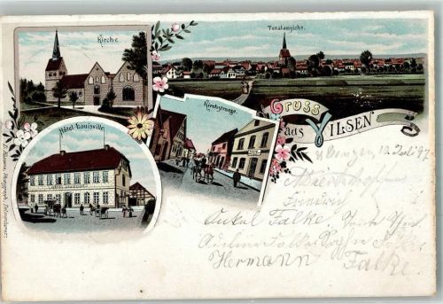 27305 W2814 Bruchhausen-Vilsen 1897 Lithographie Hotel Louisville Kirchstraße Kirche