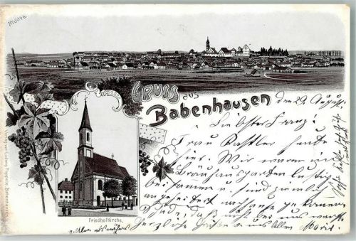 87727 W8943 Babenhausen , Schwab 1899 Lithographie Friedhofkirche Weintrauben