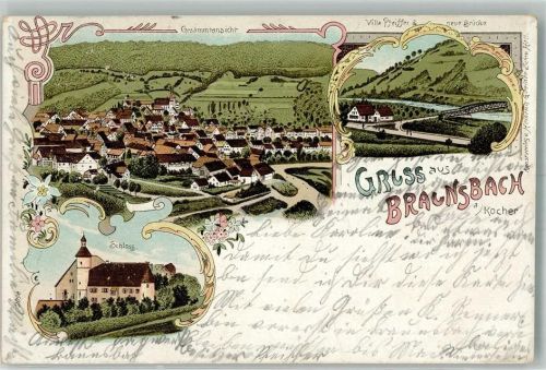 Braunsbach 1906 Schloß Braunsbach Villa Pfeiffer Neue Brücke