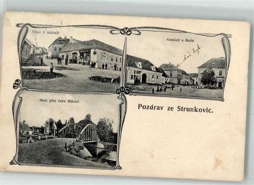 Strunkovice Blanic 1908 Marktplatz Schule Straße Ulice k nadrazi
