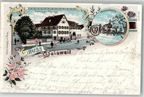 79367 W7831 Weisweil , Breisgau 1899 Lithographie Gasthaus zum Erbprinzen Gasthausschild