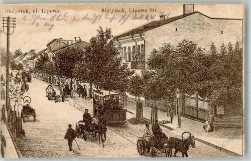 Bialystok 1916 Foto AK Straßenbahn Lipowa Straße Feldpost WK I Nr. 75