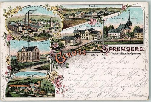 02742 O8713 Neusalza-Spremberg 1899 Lithographie Bahnhof Rittergut Knopffabrik Ulbricht Weberei Förster