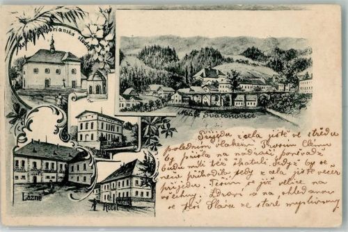 Podebrady 1898 Zehun Hotel Kirche Ort lt. Stempel
