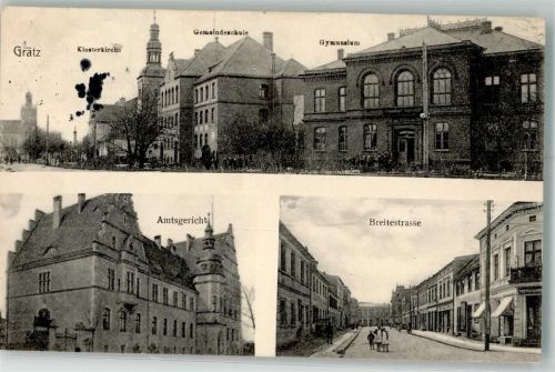 Grätz 1915 Amtsgericht Kloster- Kirche Breitestrasse Schule Feldpost WK I Rekruten Depot