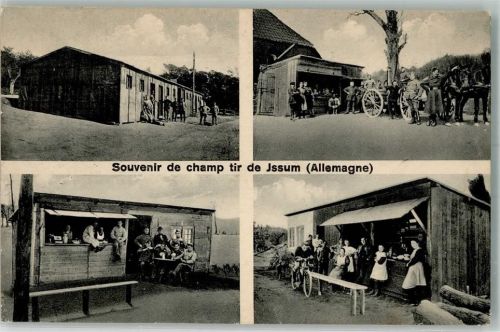 47661 W4174 Issum 1925 Foto AK Souvenir de champ tir de Issum Baracke Verkaufshütten Militärpoststempel