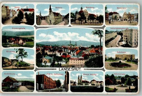 Landeshut in Schlesien Kamienna Góra 1918 Foto AK Rathaus Marktplatz Krankenhaus Postamt Kloster Grüßau Feldpost WK I
