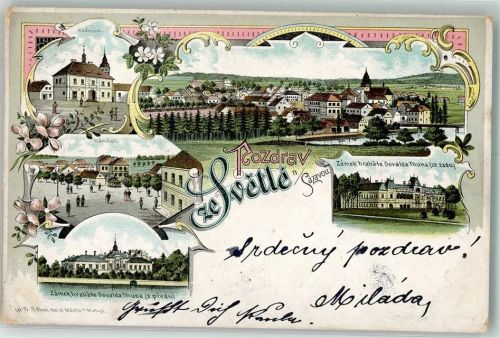 Svetlá nad Sázavou Swietla ob der Sasau 1899 Lithographie Schloss Rathaus Marktplatz