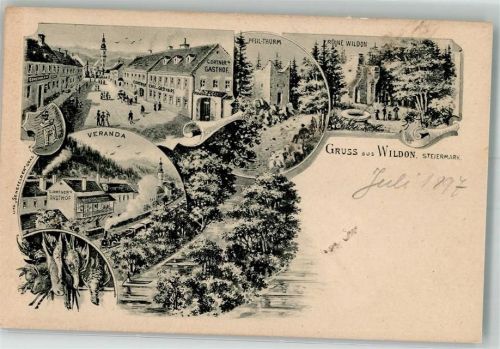 Wildon 1897 Gasthaus Ortner Burg Ruine wildon Eisenbahn
