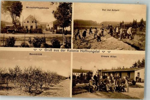 Rüdnitz 1915 Kolonie Hoffnungstal Wirtschaftsgebäude Bei der Arbeit Die Senioren Baumblüte Ort lt. Recherche