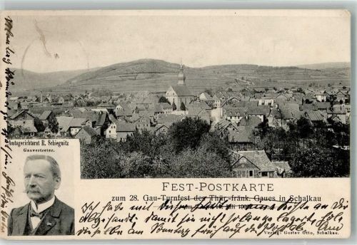 Schalkau 1909 28. Gauturnfest des Thür.-Fränk. Gaues Schalkau Foto Gauvertreter Amtsgerichtsrat Schiegnitz Festpostkarte