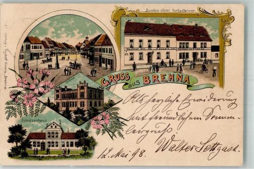 Brehna 1898 Radfahrer-Bundeshotel Gasthaus zum Pelkan Schule Schützenhaus