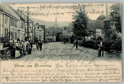 51643 W5270 Derschlag 1901 - Dorfstraße Kirchturmspitze der Kirche St. Elisabeth