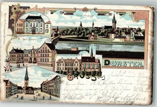 Dorsten 1900 Postamt Marktplatz Kath. Schule St. Elisabeth-Krankenhaus