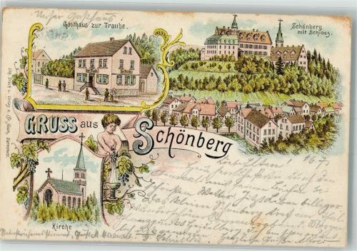 Schönberg 1899 Putto Schloß Schönberg Gasthaus zur Traube Kirche
