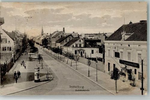 Insterburg 1915 Litfaßsäule Bahnhofstrasse Gasthaus zum schwarzen Adler Feldpost WK I