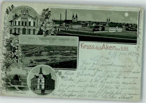 Aken 1899 Postamt Hafen Lagerhaus Bismarck-Eiche E-Werk