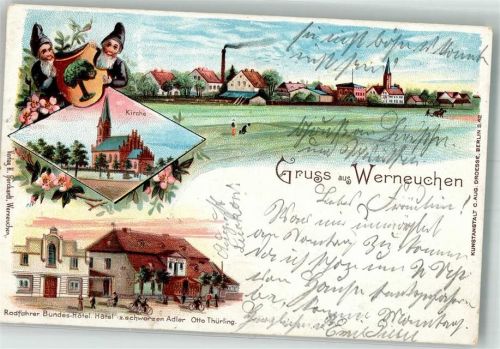 Werneuchen 1898 Zwerge Wappen Radfahrer-Bundeshotel zum schwarzen Adler