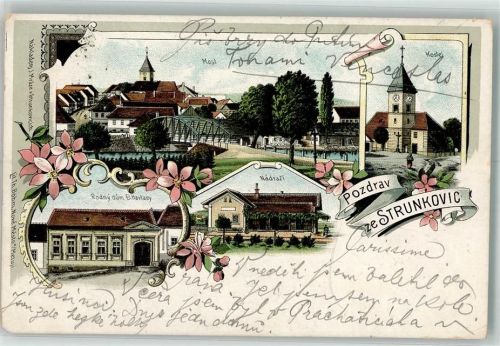 Strunkovice Blanic 1902 Kirche Bahnhof